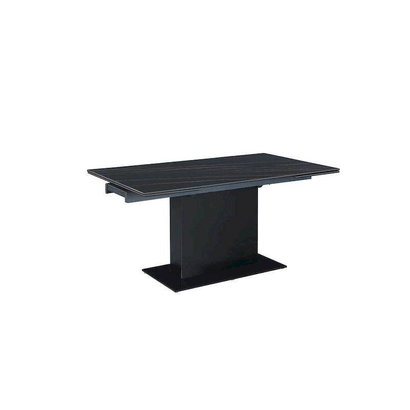 Table à manger Katana en pierre frittée extensible avec piétement en bois et base en verre