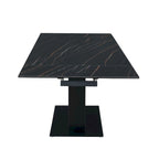 Table à manger Katana en pierre frittée extensible avec piétement en bois et base en verre