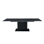 Table à manger Katana en pierre frittée extensible avec piétement en bois et base en verre