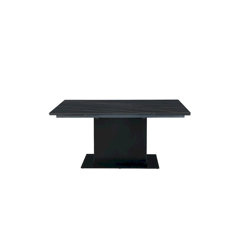 Table à manger Katana en pierre frittée extensible avec piétement en bois et base en verre