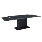 Table à manger Katana en pierre frittée extensible avec piétement en bois et base en verre