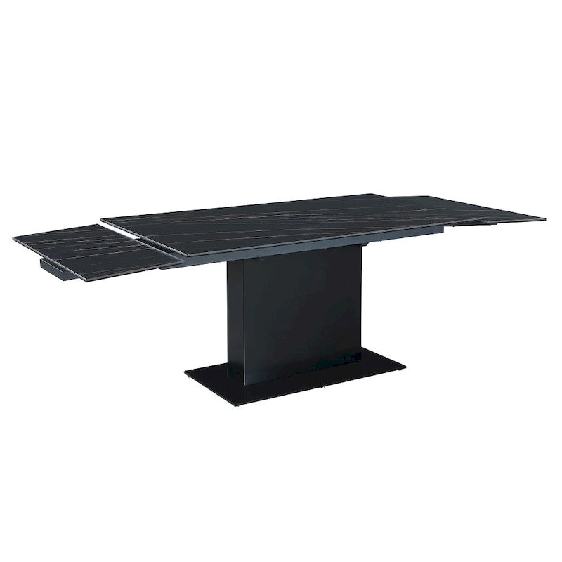 Table à manger Katana en pierre frittée extensible avec piétement en bois et base en verre