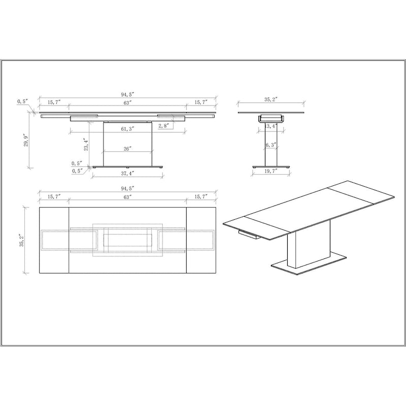 Table à manger Katana en pierre frittée extensible avec piétement en bois et base en verre