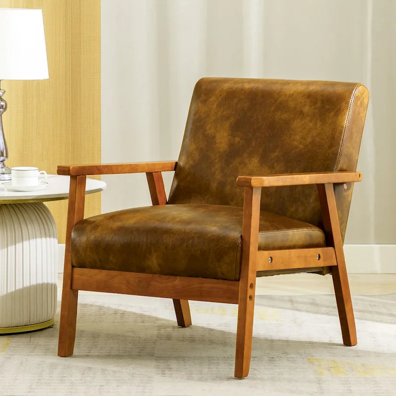 Fauteuil de salon en bois avec assise rembourrée