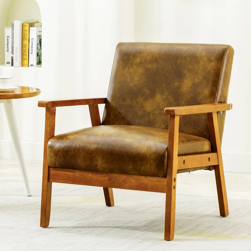 Fauteuil de salon en bois avec assise rembourrée
