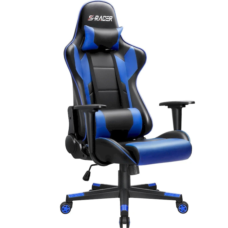 Fauteuil de bureau gaming ergonomique en similicuir réglable pivotant