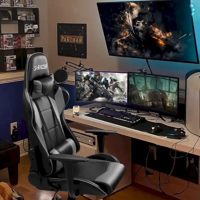 Fauteuil de bureau gaming ergonomique en similicuir réglable pivotant