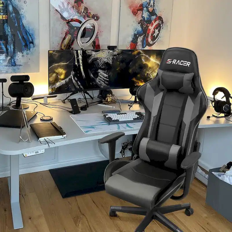 Fauteuil de bureau gaming ergonomique en similicuir réglable pivotant