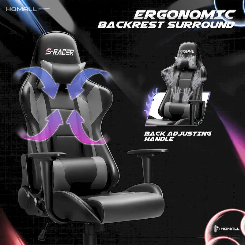 Fauteuil de bureau gaming ergonomique en similicuir réglable pivotant