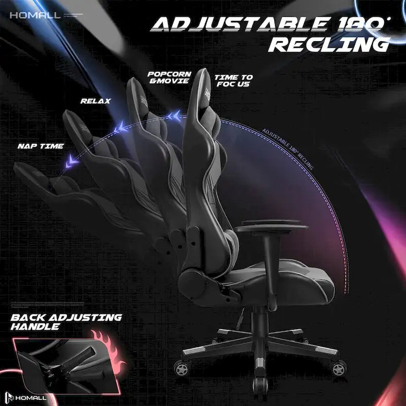 Fauteuil de bureau gaming ergonomique en similicuir réglable pivotant