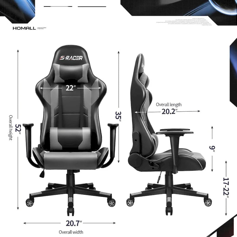 Fauteuil de bureau gaming ergonomique en similicuir réglable pivotant