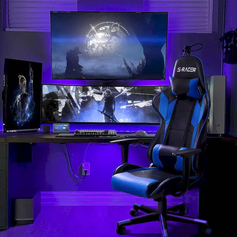 Fauteuil de bureau gaming ergonomique en similicuir réglable pivotant