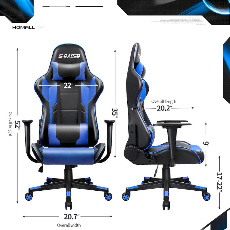 Fauteuil de bureau gaming ergonomique en similicuir réglable pivotant