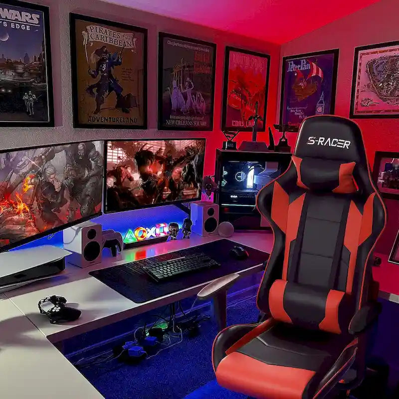 Fauteuil de bureau gaming ergonomique en similicuir réglable pivotant
