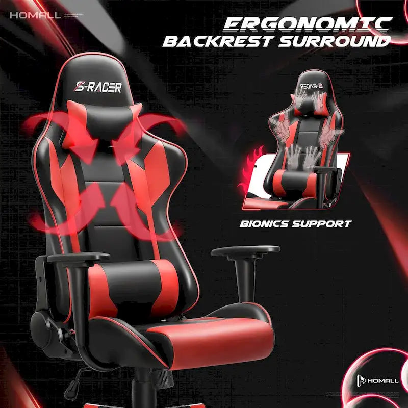 Fauteuil de bureau gaming ergonomique en similicuir réglable pivotant