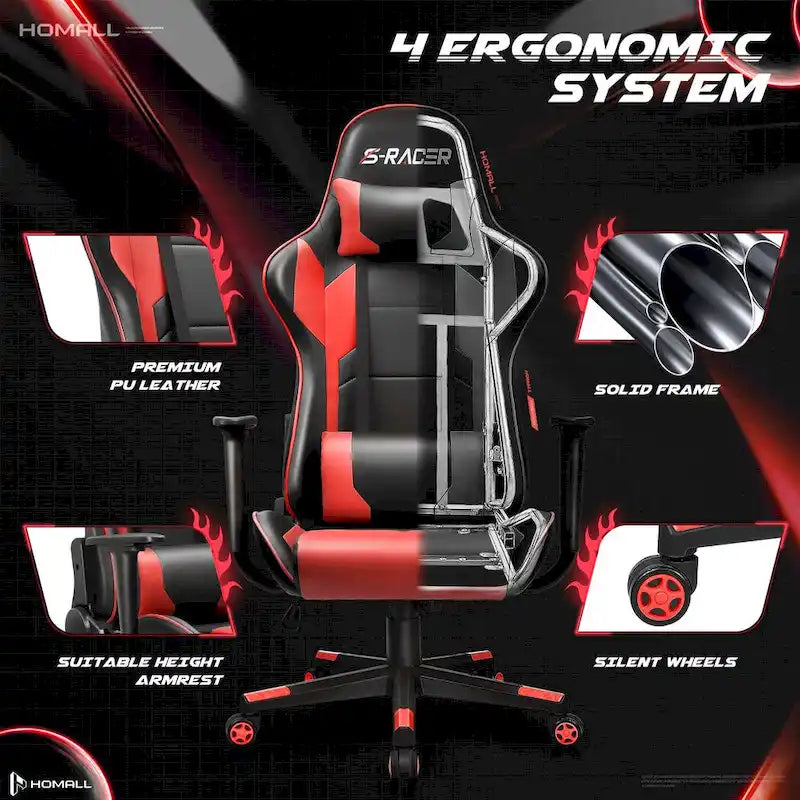 Fauteuil de bureau gaming ergonomique en similicuir réglable pivotant