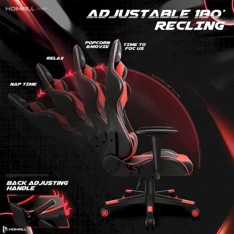 Fauteuil de bureau gaming ergonomique en similicuir réglable pivotant