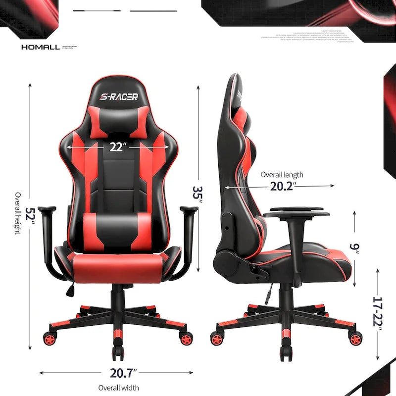 Fauteuil de bureau gaming ergonomique en similicuir réglable pivotant