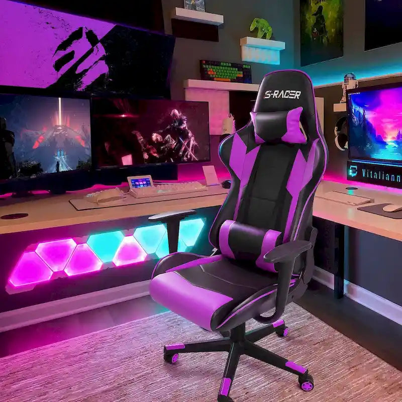 Fauteuil de bureau gaming ergonomique en similicuir réglable pivotant