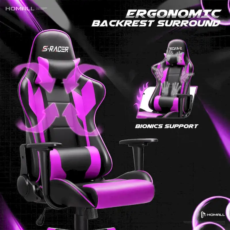 Fauteuil de bureau gaming ergonomique en similicuir réglable pivotant