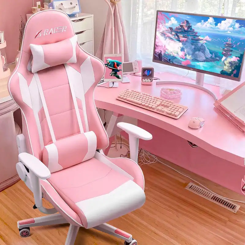 Fauteuil de bureau gaming ergonomique en similicuir réglable pivotant