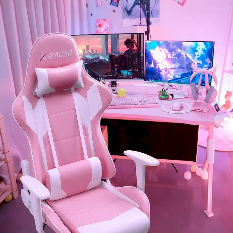 Fauteuil de bureau gaming ergonomique en similicuir réglable pivotant