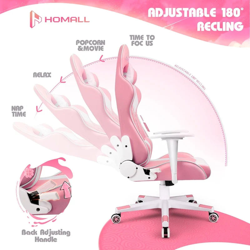 Fauteuil de bureau gaming ergonomique en similicuir réglable pivotant