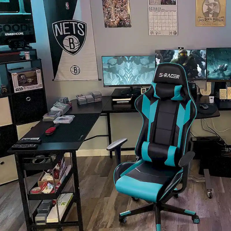 Fauteuil de bureau gaming ergonomique en similicuir réglable pivotant