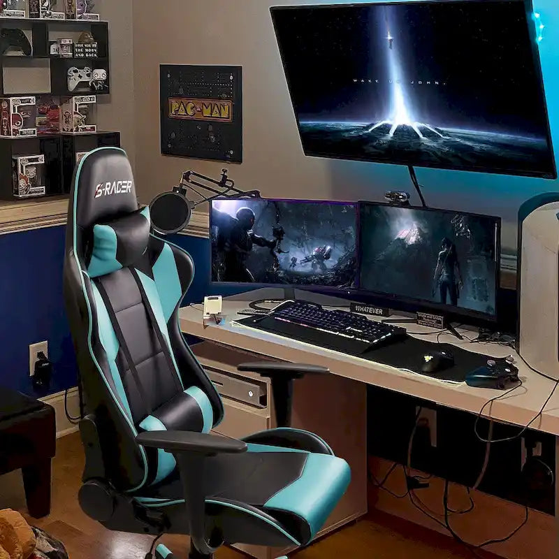 Fauteuil de bureau gaming ergonomique en similicuir réglable pivotant