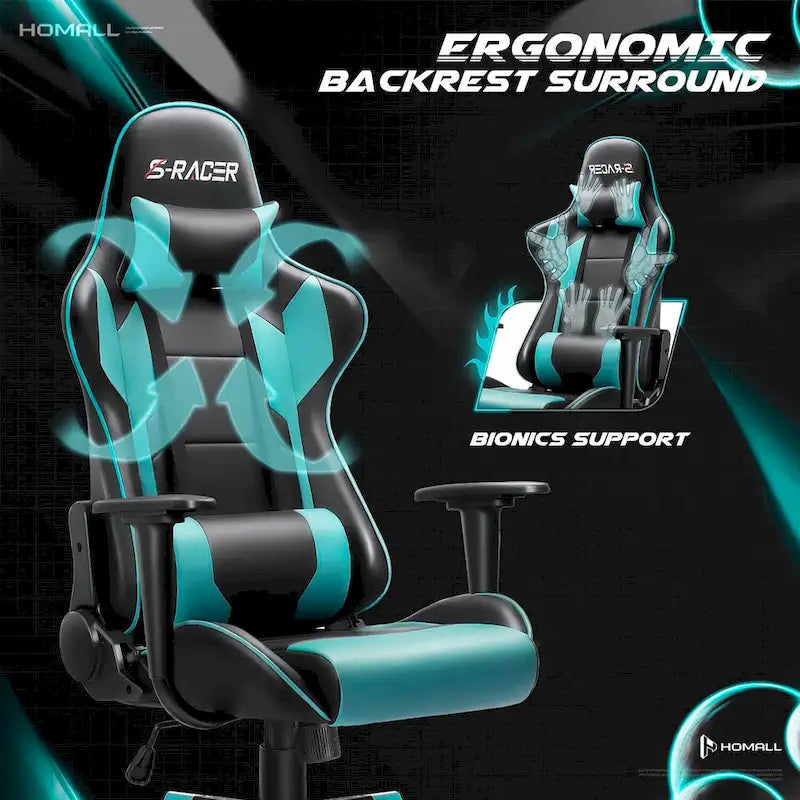 Fauteuil de bureau gaming ergonomique en similicuir réglable pivotant