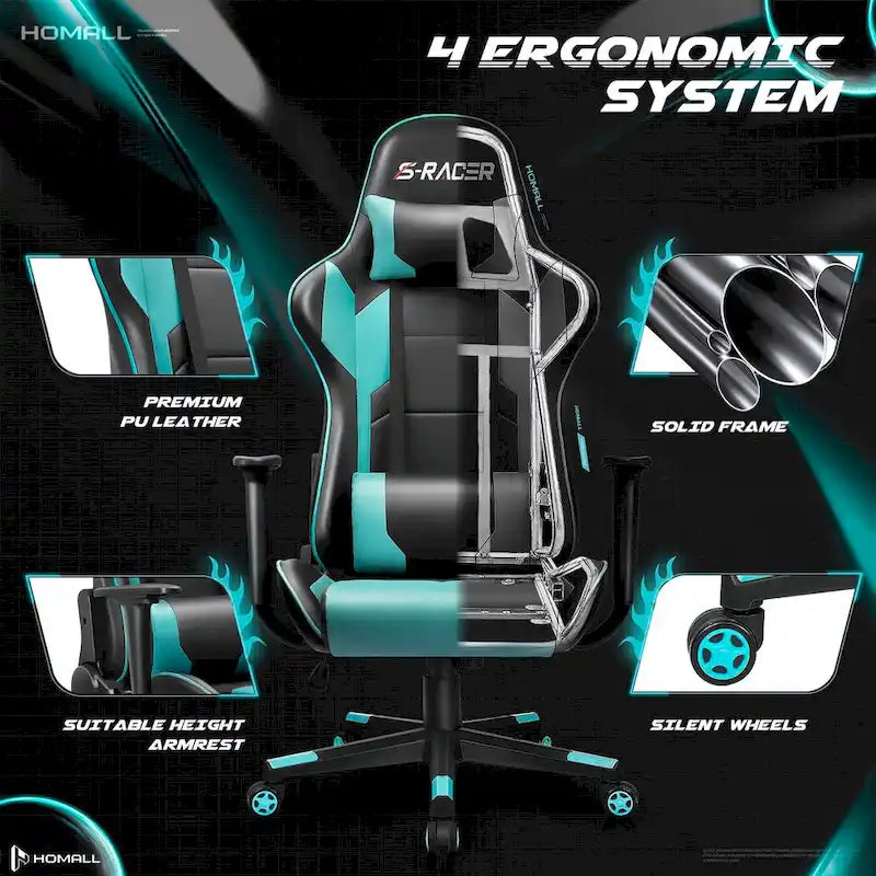 Fauteuil de bureau gaming ergonomique en similicuir réglable pivotant