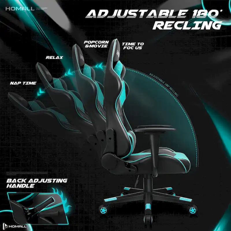 Fauteuil de bureau gaming ergonomique en similicuir réglable pivotant