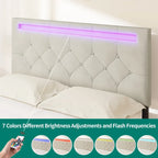 Lit plateforme rembourré à tête de lit réglable avec lumière LED et chargement USB