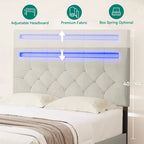 Lit plateforme rembourré à tête de lit réglable avec lumière LED et chargement USB