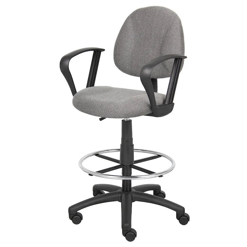 Tabouret de dessinateur noir réglable avec accoudoirs en boucle et roulettes