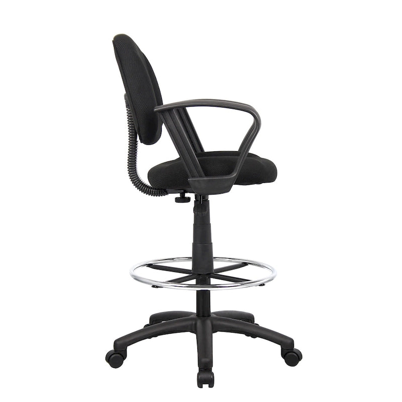 Tabouret de dessinateur noir réglable avec accoudoirs en boucle et roulettes