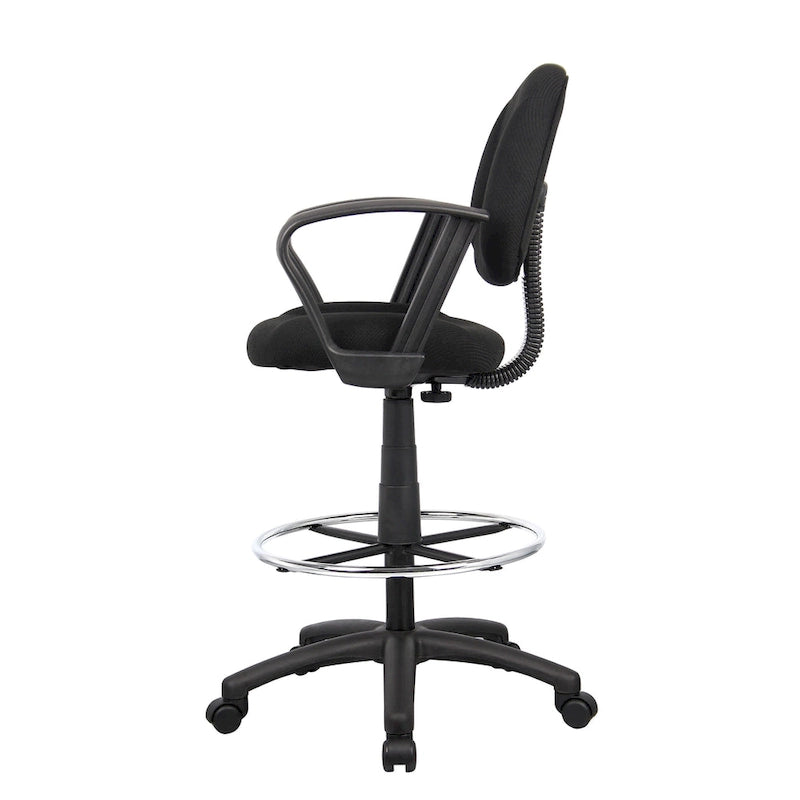 Tabouret de dessinateur noir réglable avec accoudoirs en boucle et roulettes