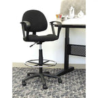 Tabouret de dessinateur noir réglable avec accoudoirs en boucle et roulettes