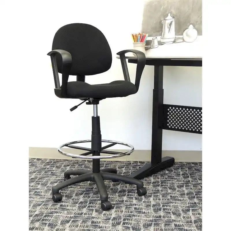 Tabouret de dessinateur noir réglable avec accoudoirs en boucle et roulettes