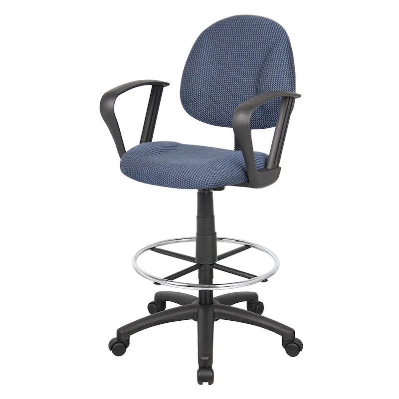 Tabouret de dessinateur noir réglable avec accoudoirs en boucle et roulettes