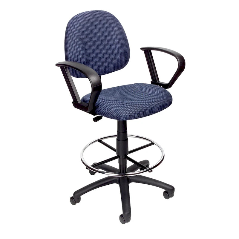 Tabouret de dessinateur noir réglable avec accoudoirs en boucle et roulettes