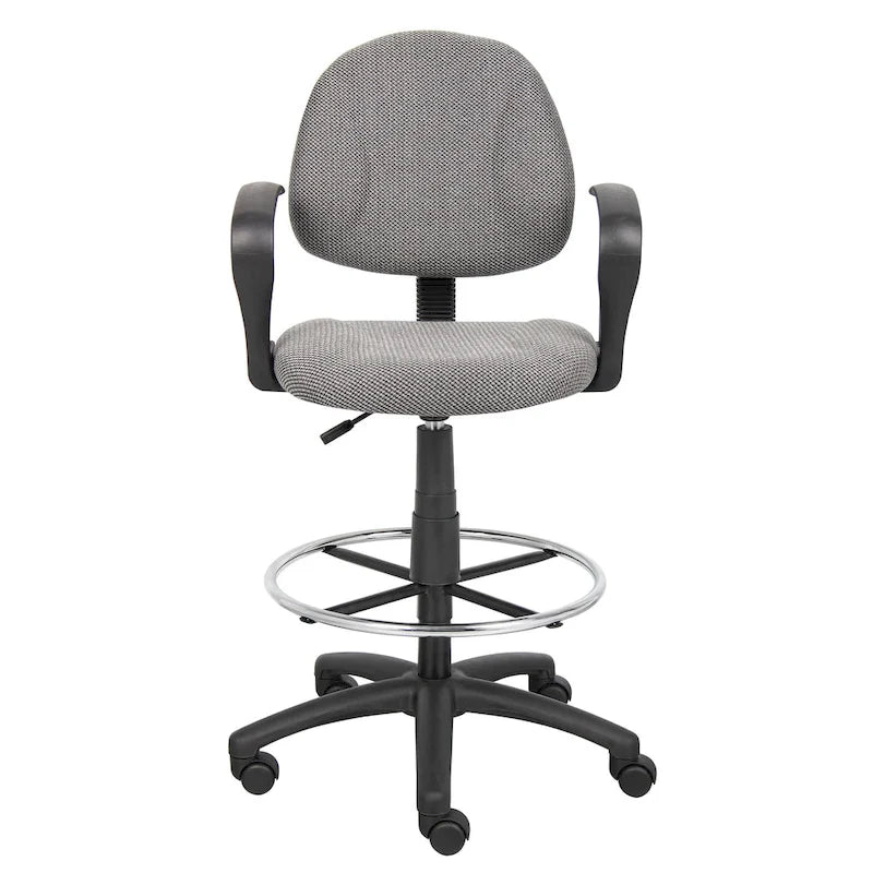 Tabouret de dessinateur noir réglable avec accoudoirs en boucle et roulettes