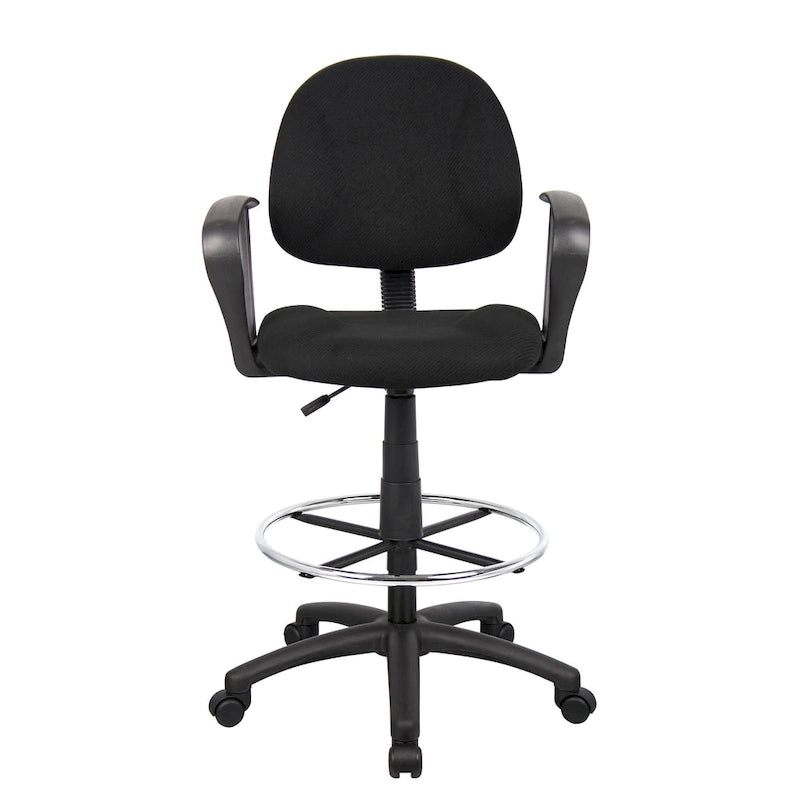 Tabouret de dessinateur noir réglable avec accoudoirs en boucle et roulettes