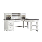 Bureau en L Allyson Park blanc brossé et anthracite