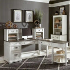 Bureau en L Allyson Park blanc brossé et anthracite