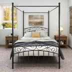 Cadre de lit baldaquin en métal avec tête et pied de lit de style européen orné, acier robuste, convient à votre matelas, montage facile.
