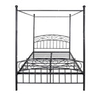 Cadre de lit baldaquin en métal avec tête et pied de lit de style européen orné, acier robuste, convient à votre matelas, montage facile.
