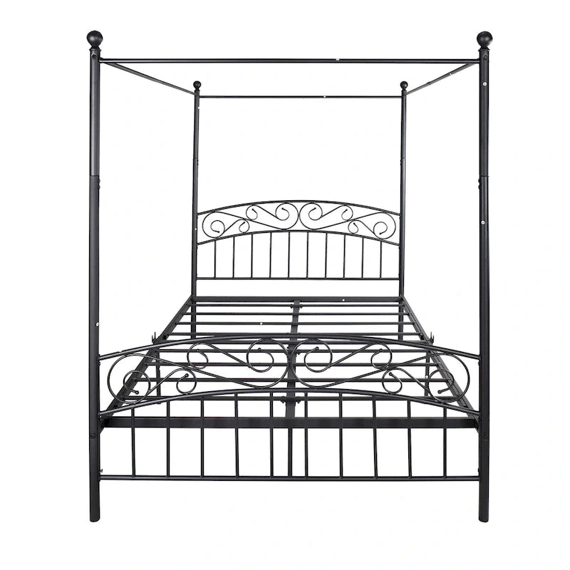 Cadre de lit baldaquin en métal avec tête et pied de lit de style européen orné, acier robuste, convient à votre matelas, montage facile.