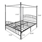 Cadre de lit baldaquin en métal avec tête et pied de lit de style européen orné, acier robuste, convient à votre matelas, montage facile.