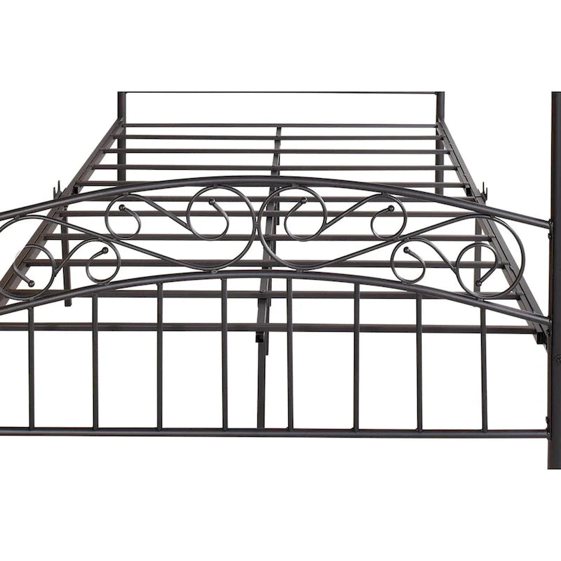Cadre de lit baldaquin en métal avec tête et pied de lit de style européen orné, acier robuste, convient à votre matelas, montage facile.